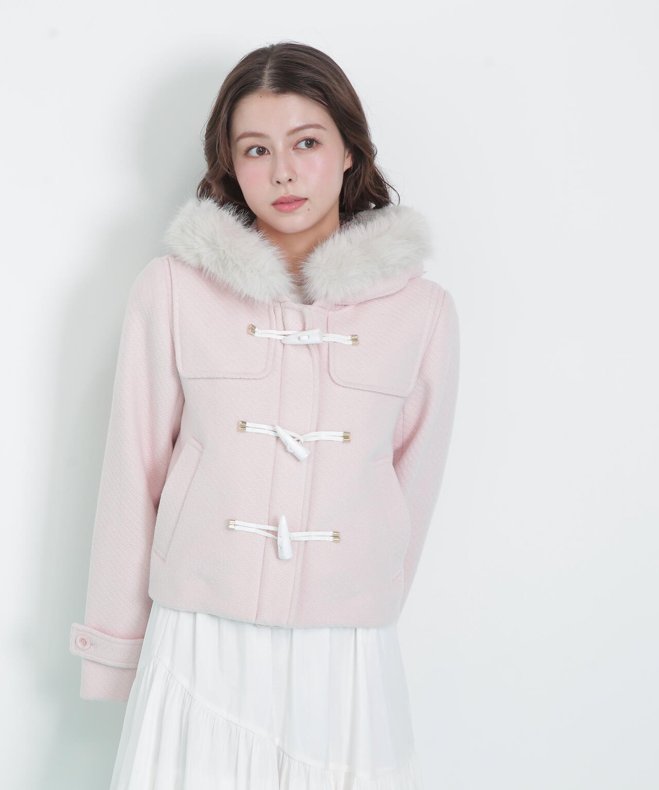 フェイクファー付ショートダッフルコート