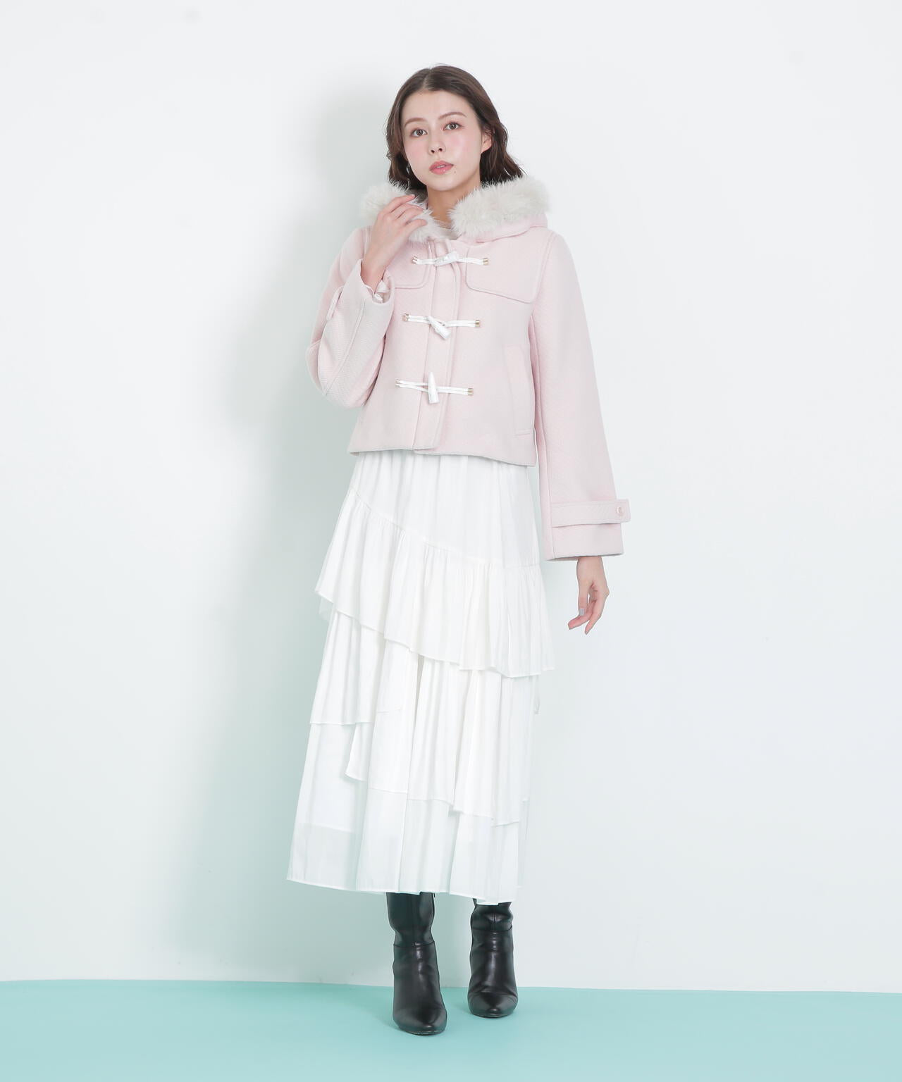 フェイクファー付ショートダッフルコート