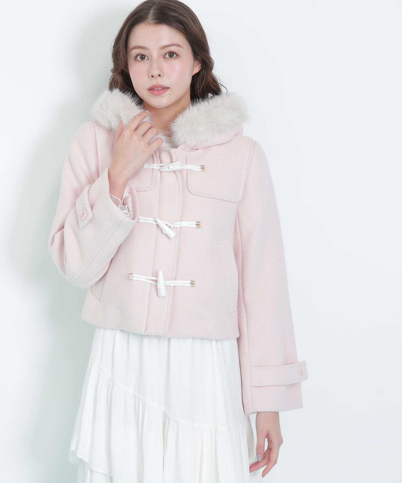 フェイクファー付ショートダッフルコート