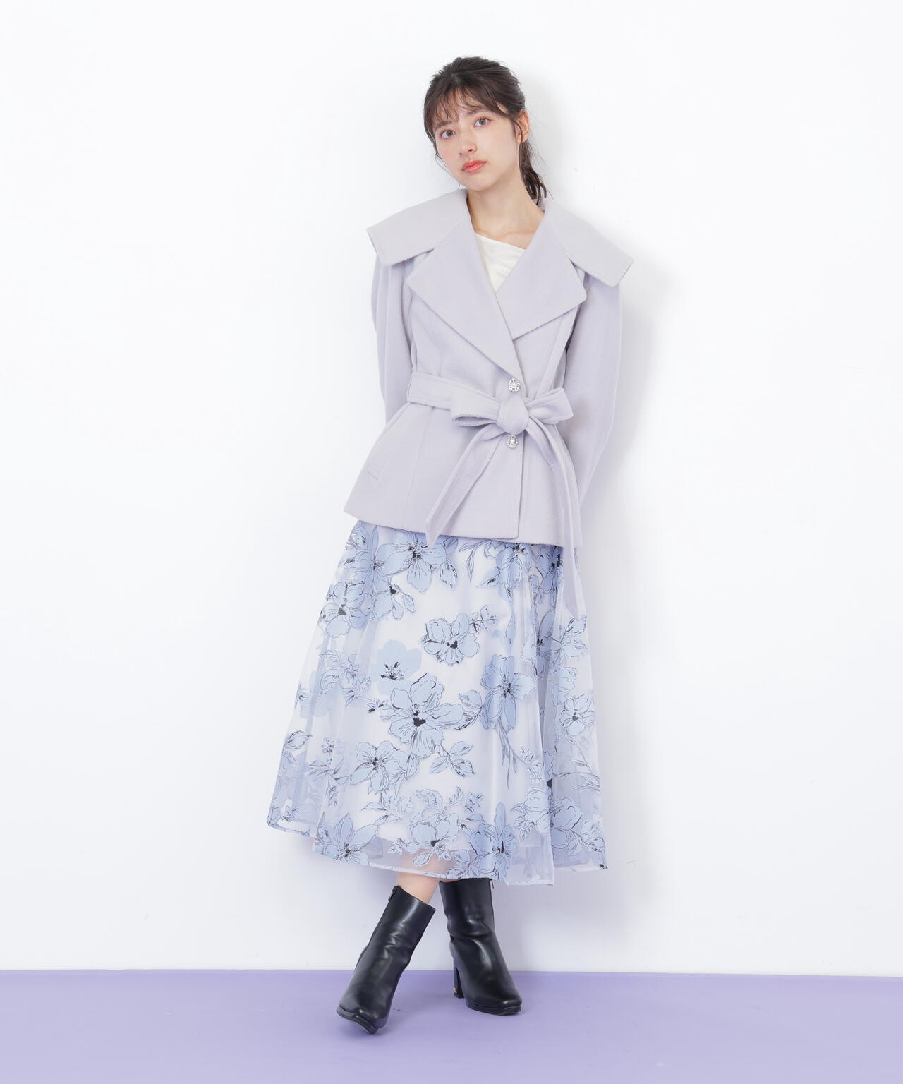 ビジュー釦ビッグカラーショートコート