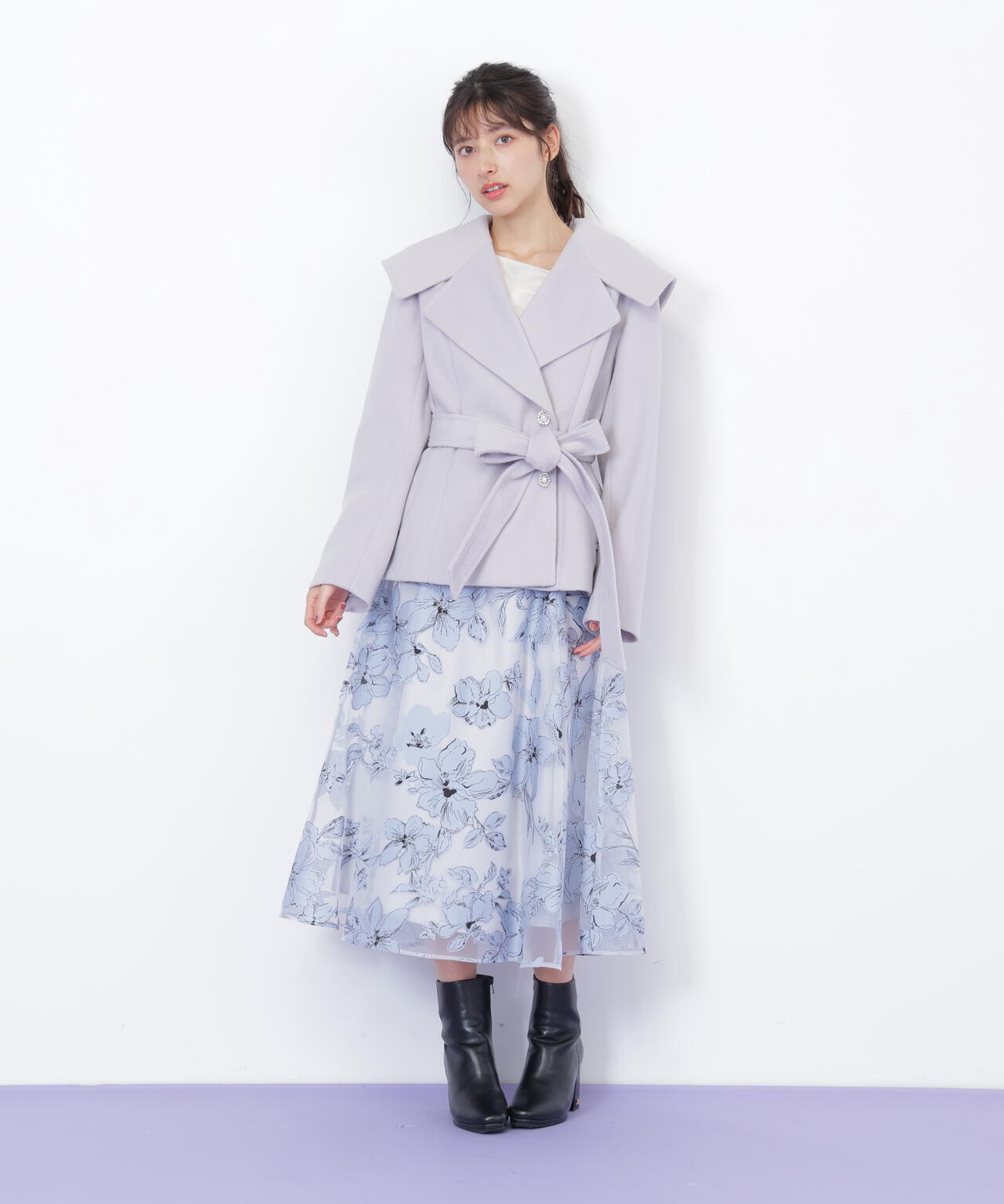 ビジュー釦ビッグカラーショートコート