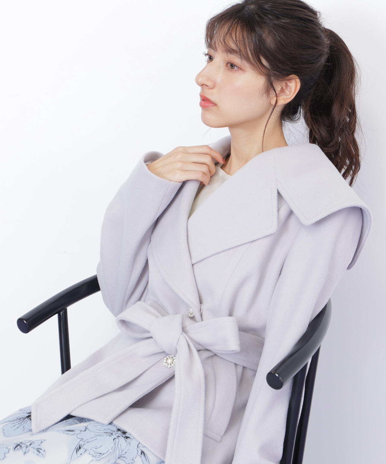 ビジュー釦ビッグカラーショートコート