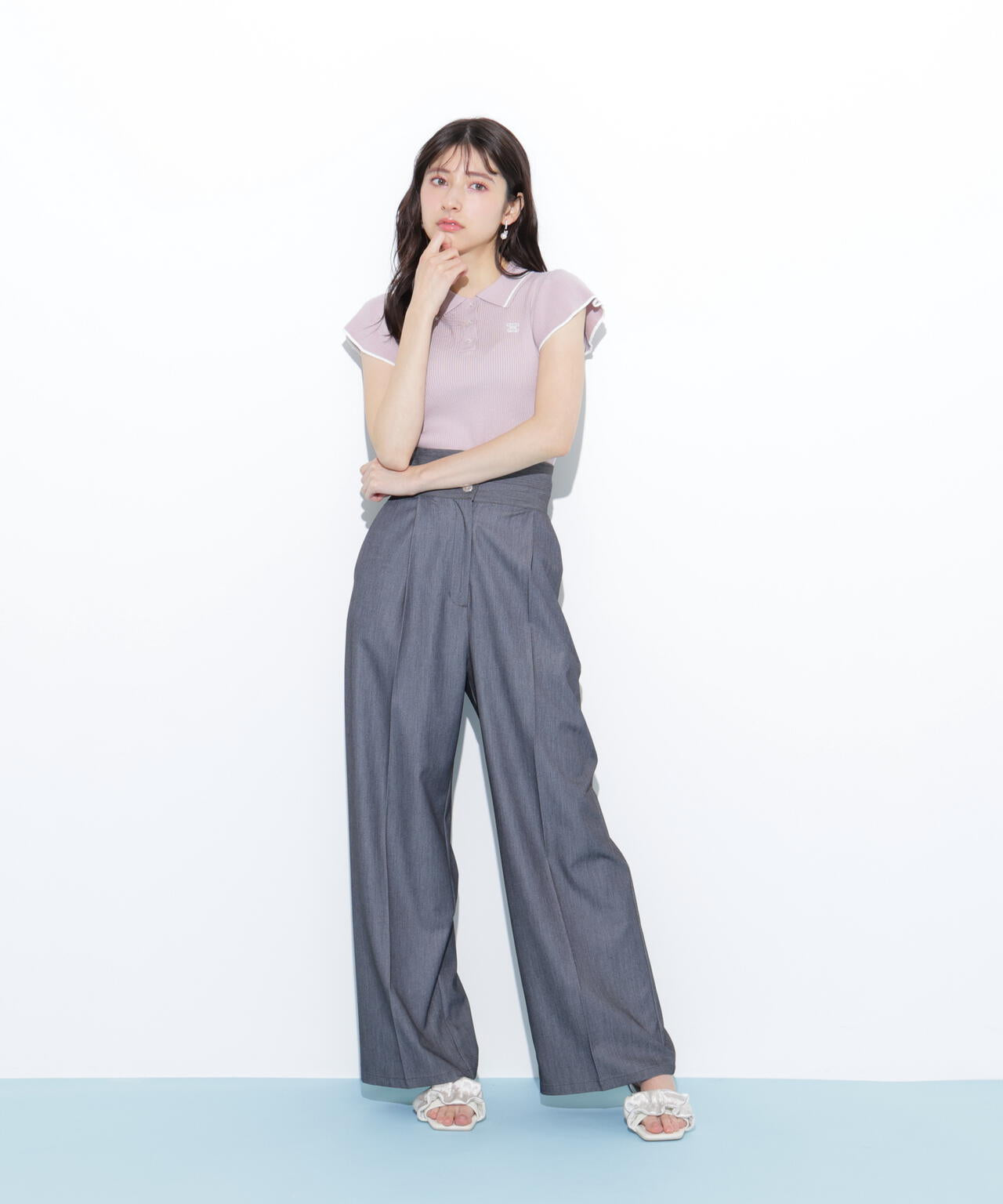 フリル袖ポロニット