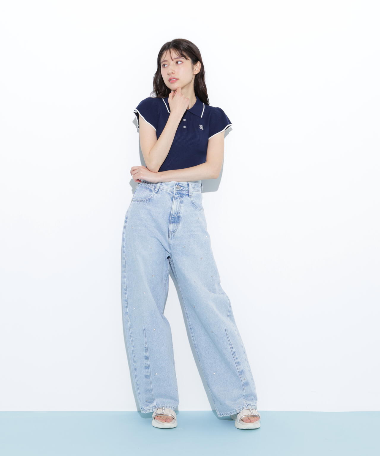 フリル袖ポロニット