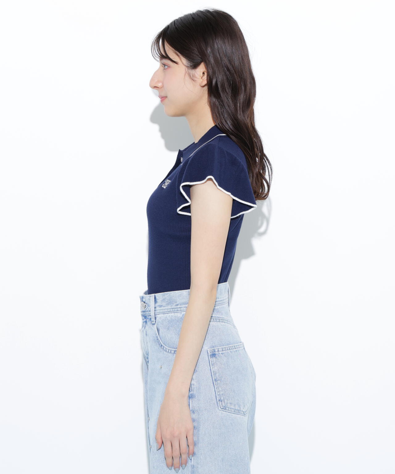 フリル袖ポロニット