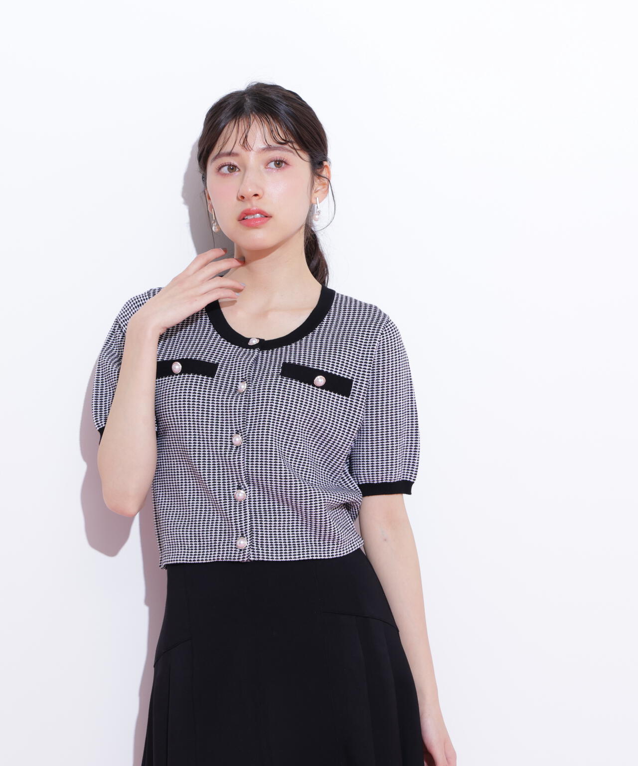 ラメツイード半袖カーディガン