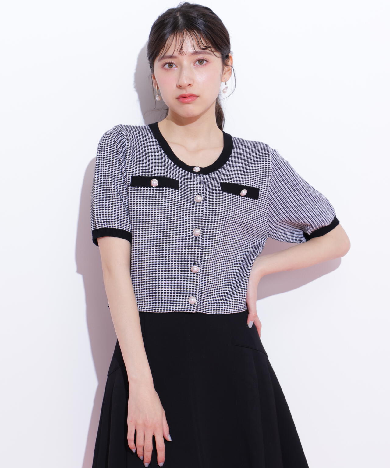 ラメツイード半袖カーディガン