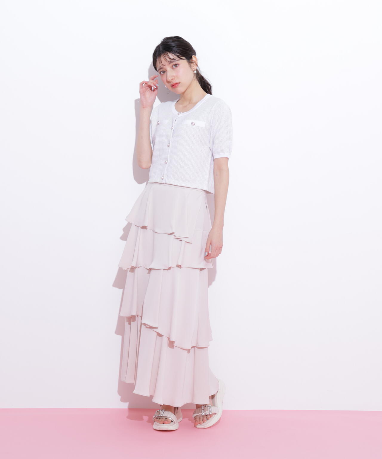 ラメツイード半袖カーディガン