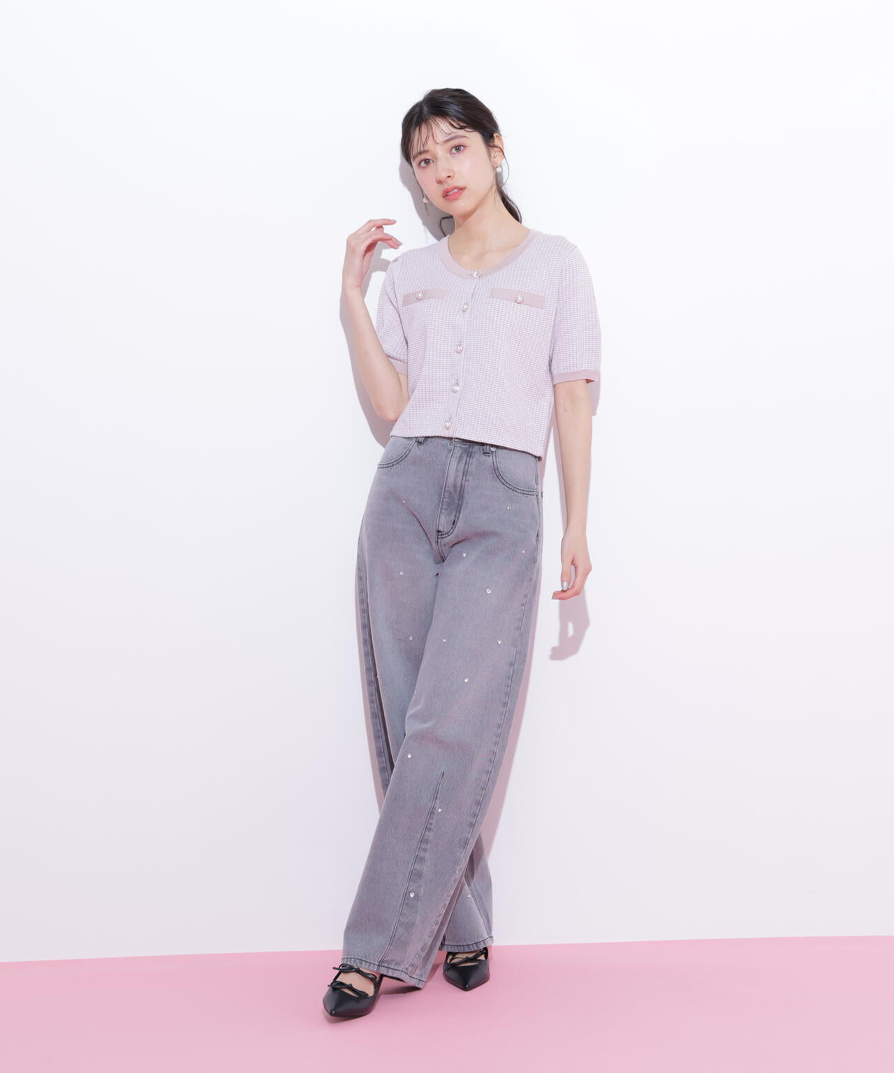 ラメツイード半袖カーディガン