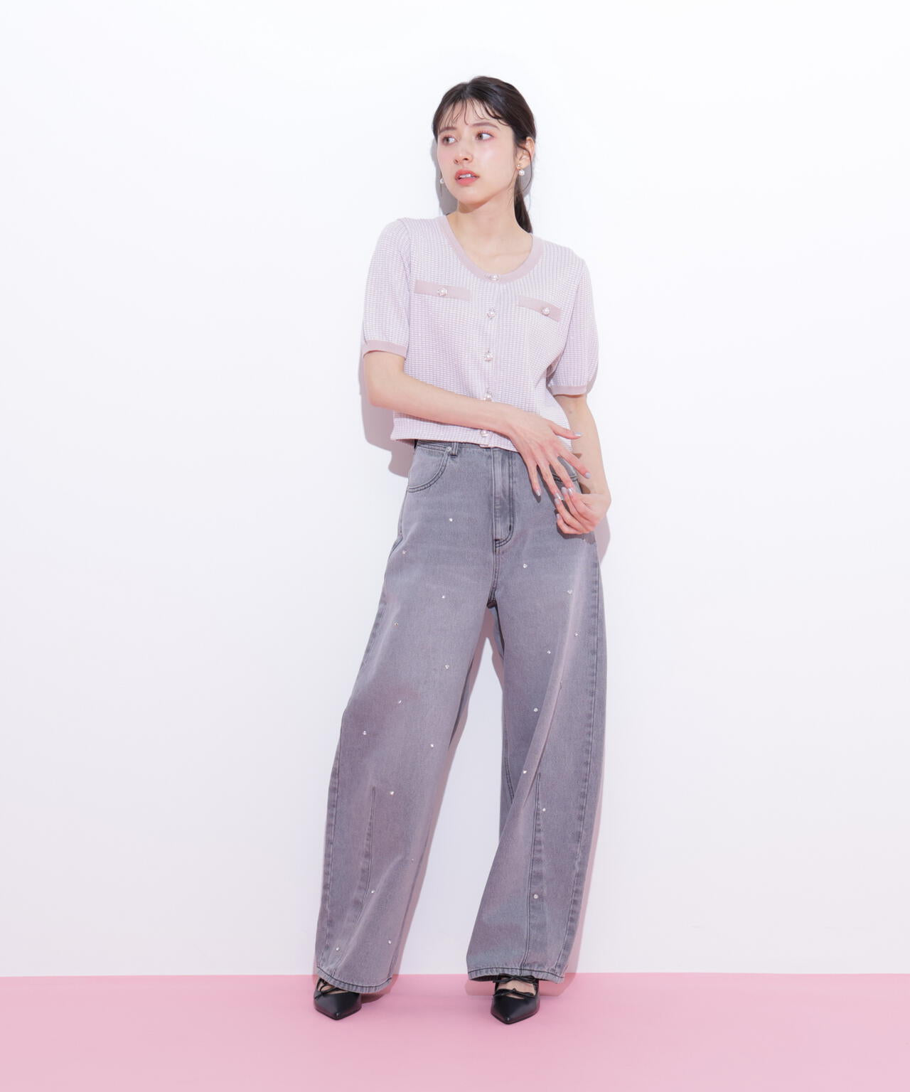 ラメツイード半袖カーディガン