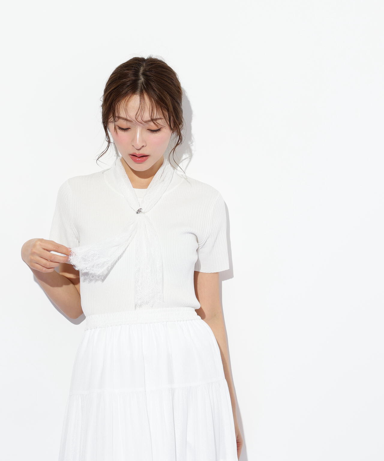 レーススカーフ付ニットトップス