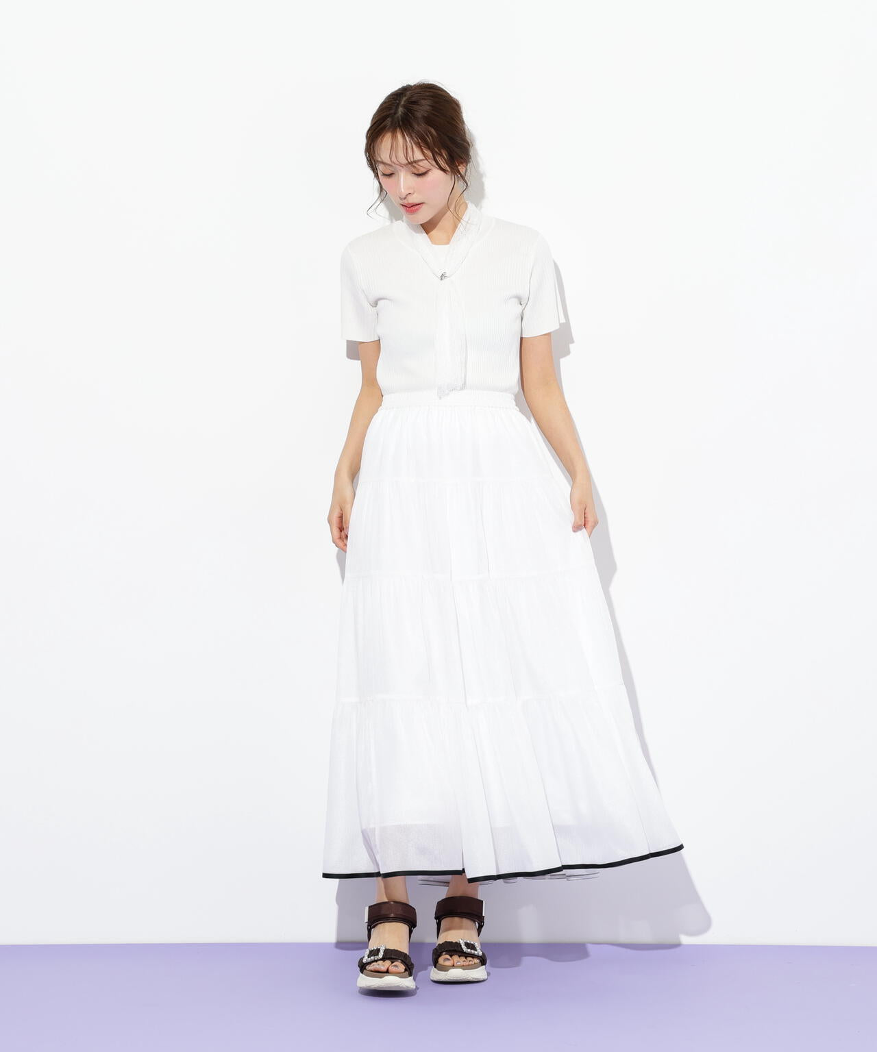 レーススカーフ付ニットトップス