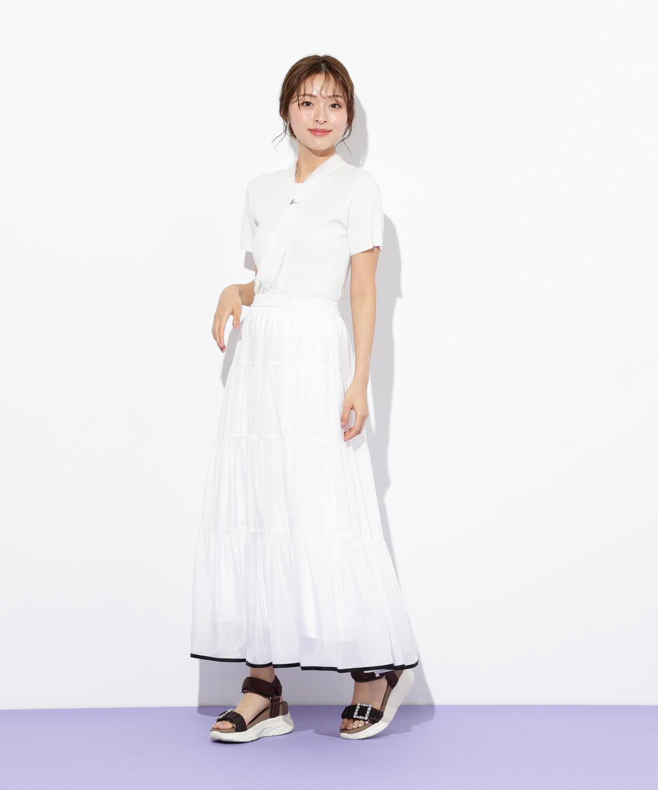 レーススカーフ付ニットトップス