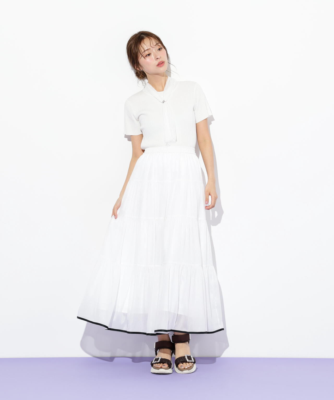 レーススカーフ付ニットトップス