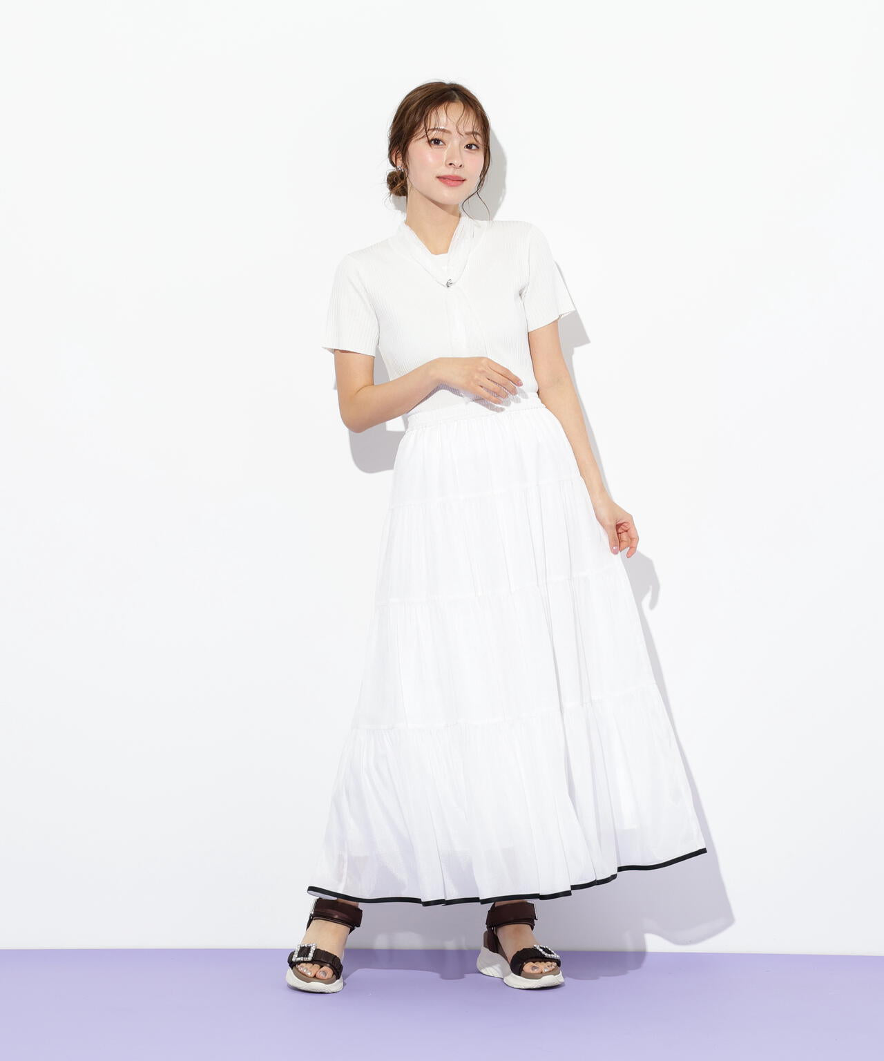 レーススカーフ付ニットトップス