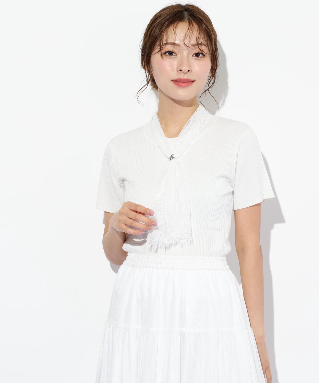 レーススカーフ付ニットトップス