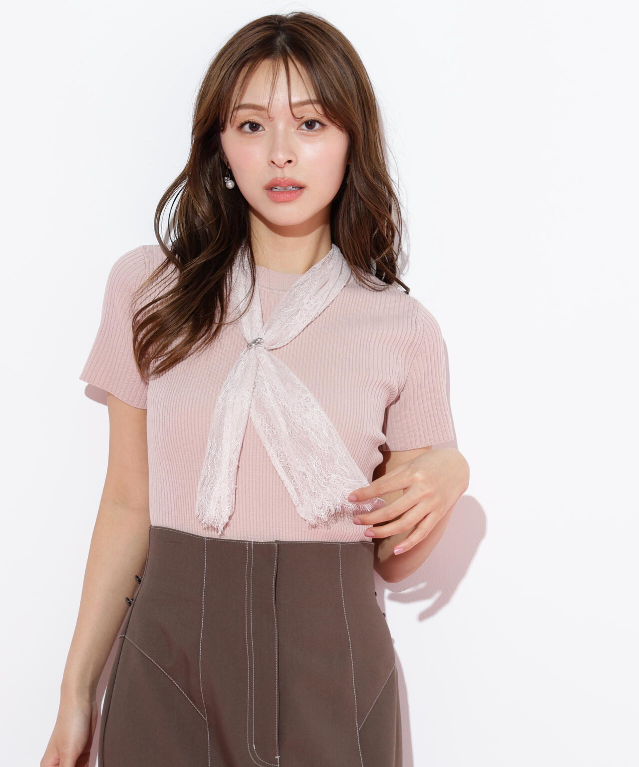 レーススカーフ付ニットトップス