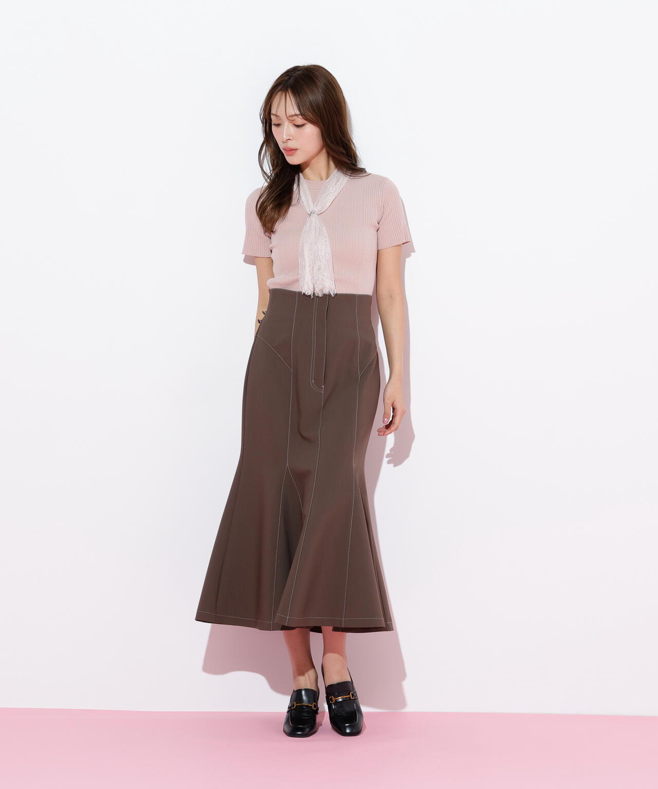 レーススカーフ付ニットトップス