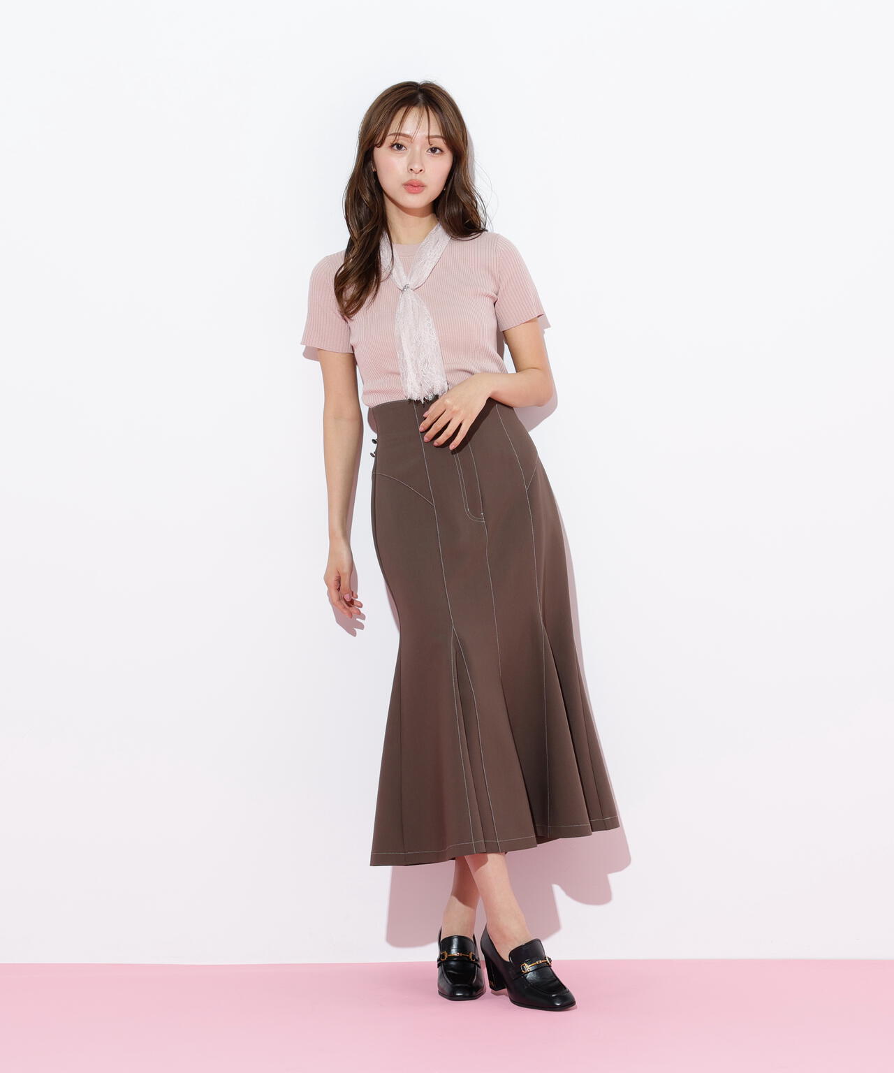 レーススカーフ付ニットトップス