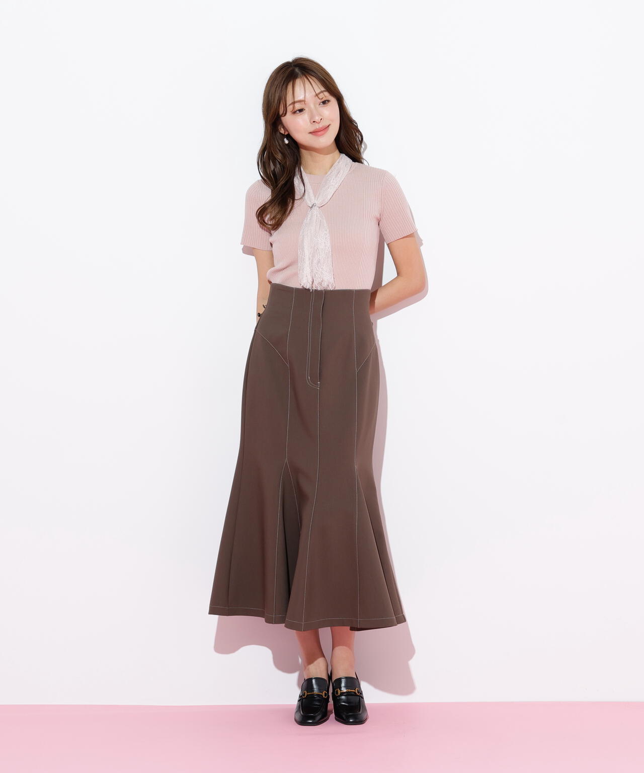 レーススカーフ付ニットトップス