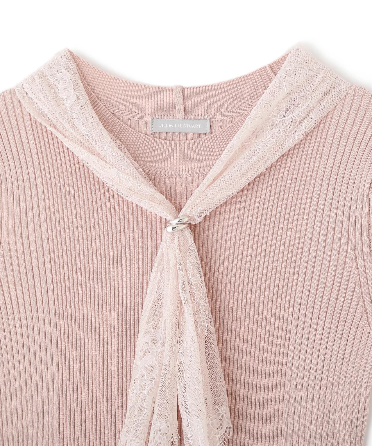 レーススカーフ付ニットトップス