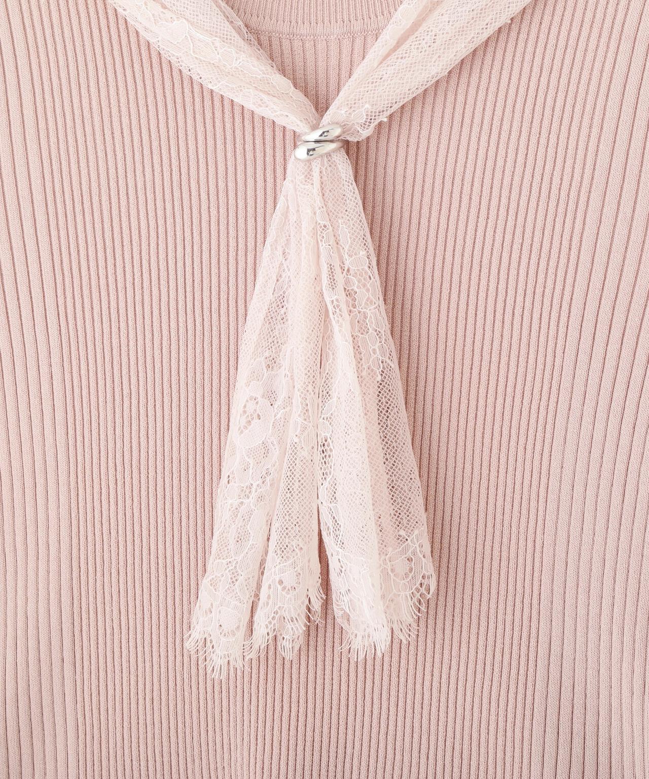 レーススカーフ付ニットトップス