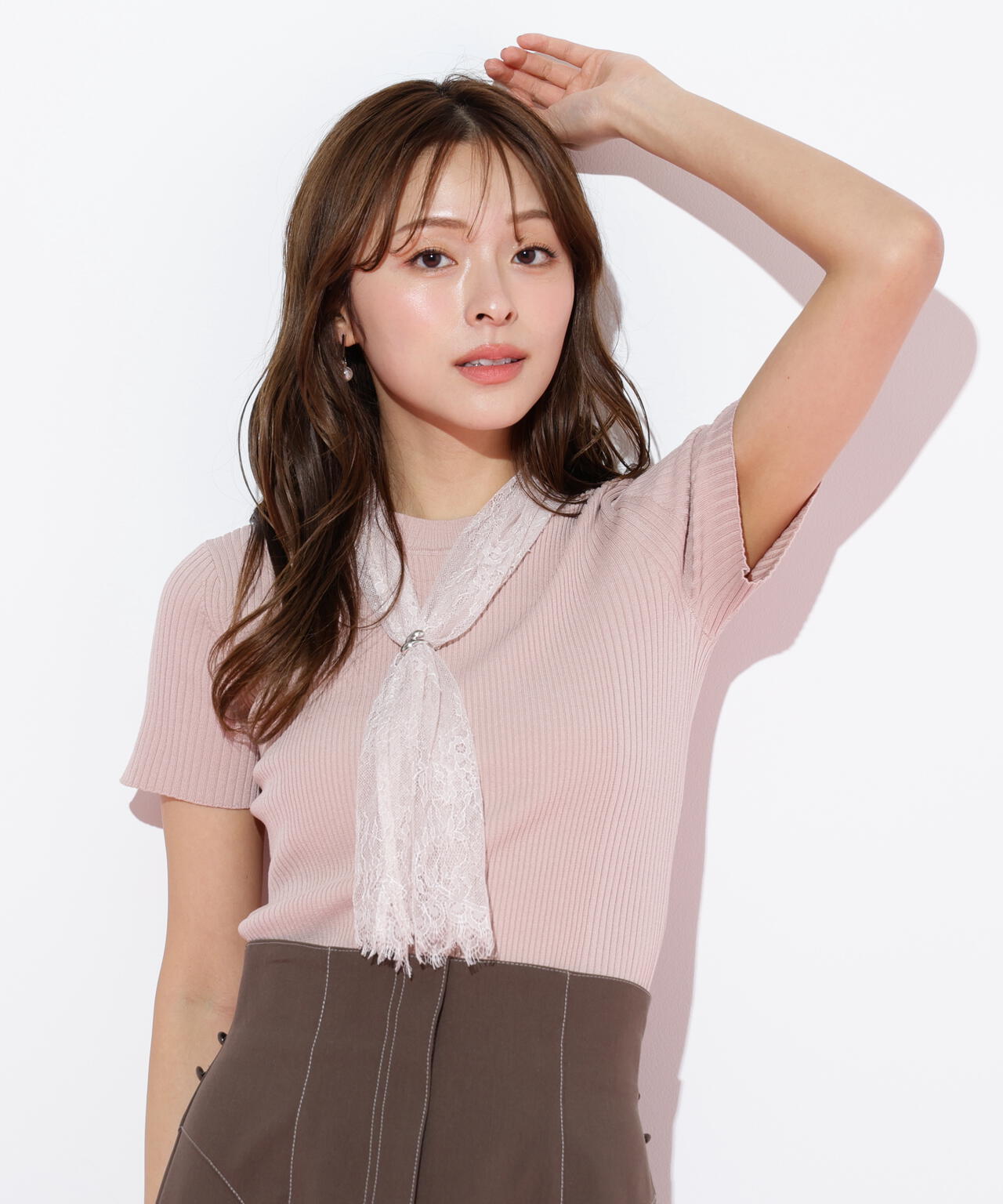 レーススカーフ付ニットトップス