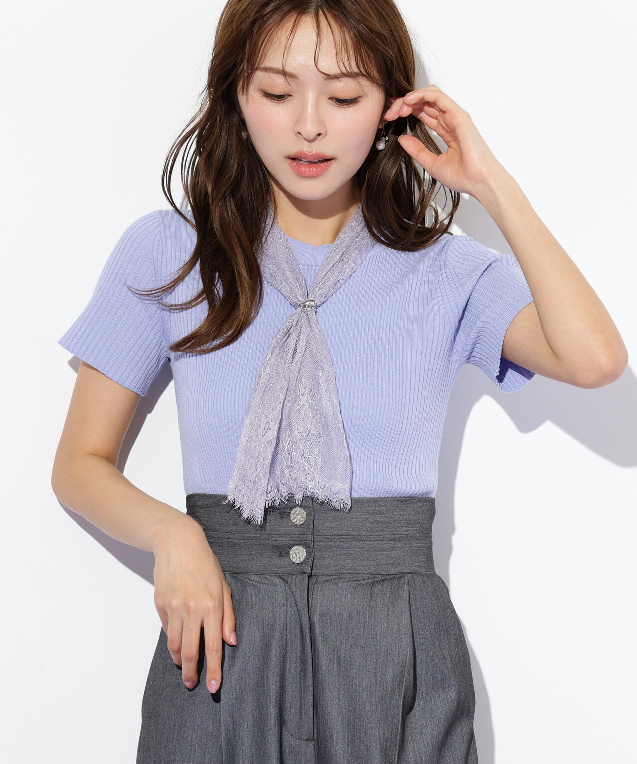レーススカーフ付ニットトップス