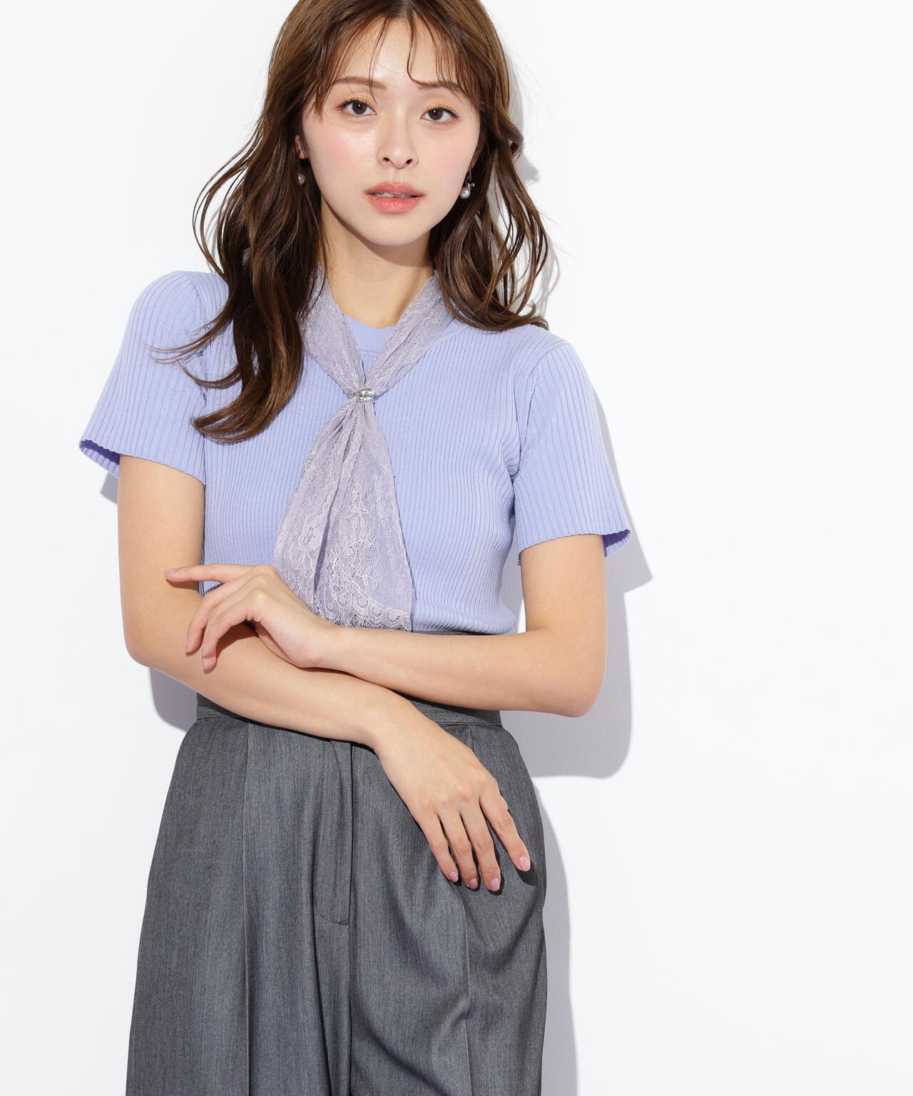 レーススカーフ付ニットトップス