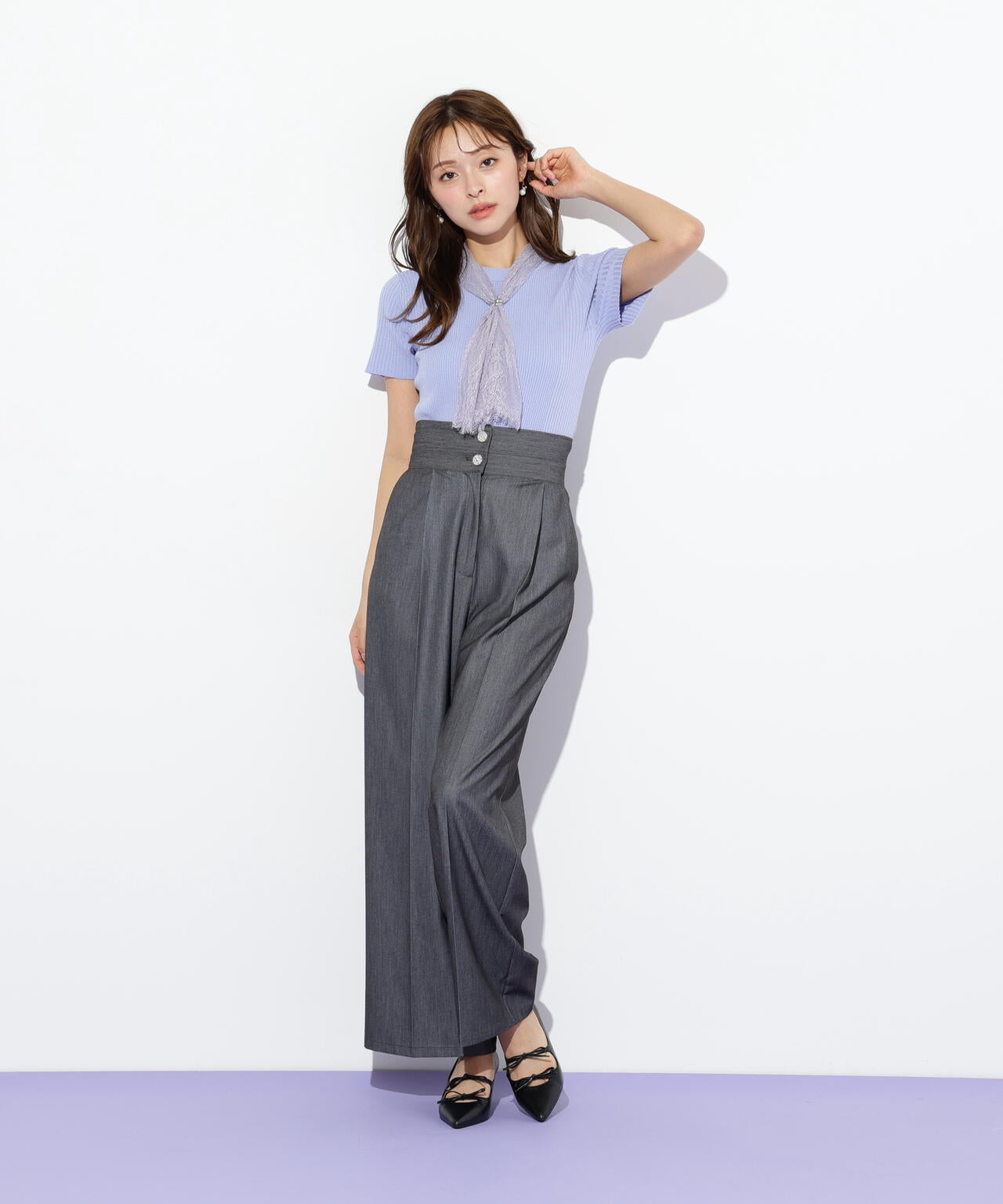 レーススカーフ付ニットトップス