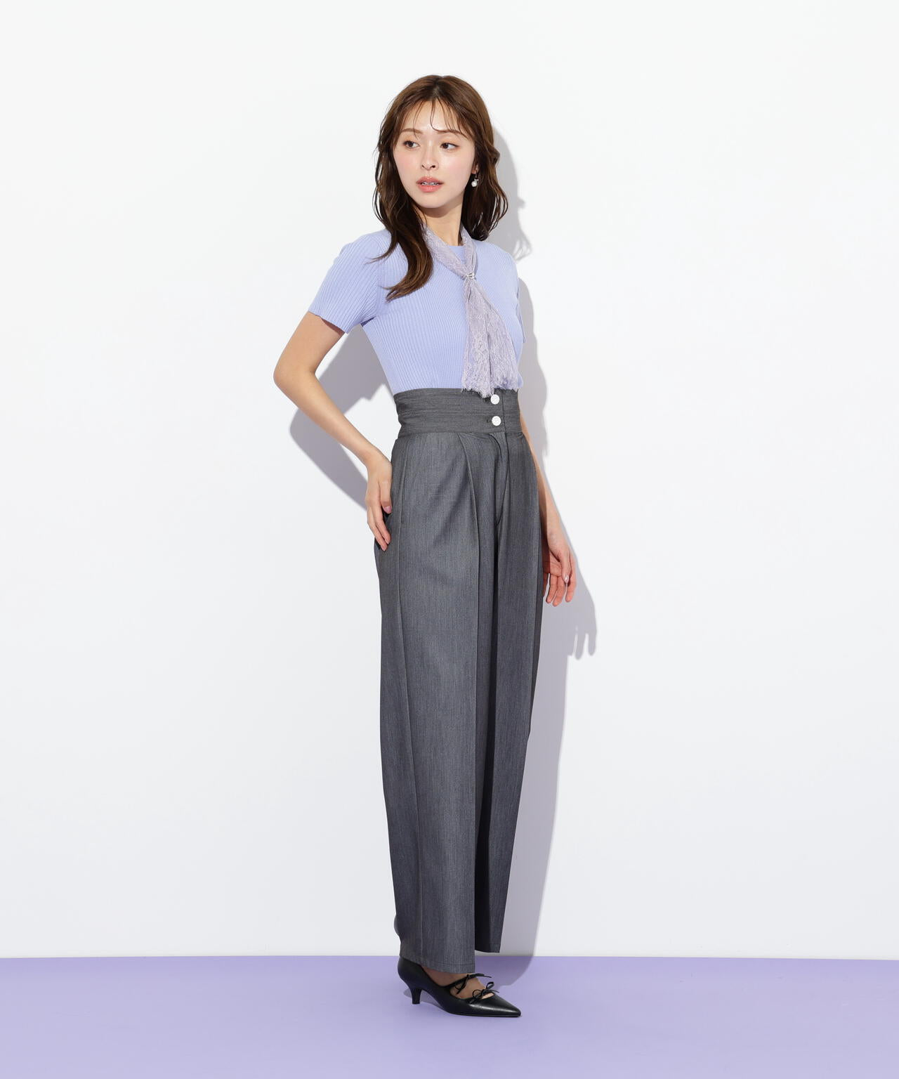 レーススカーフ付ニットトップス