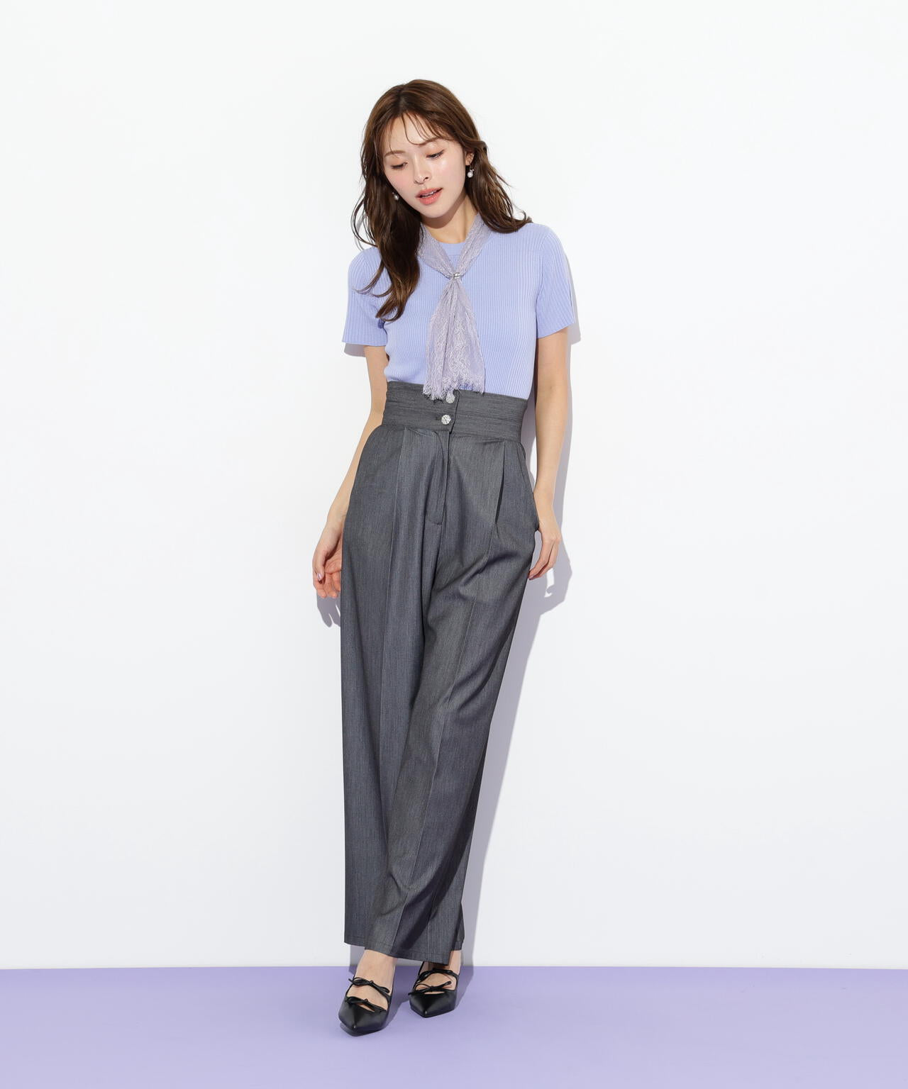 レーススカーフ付ニットトップス