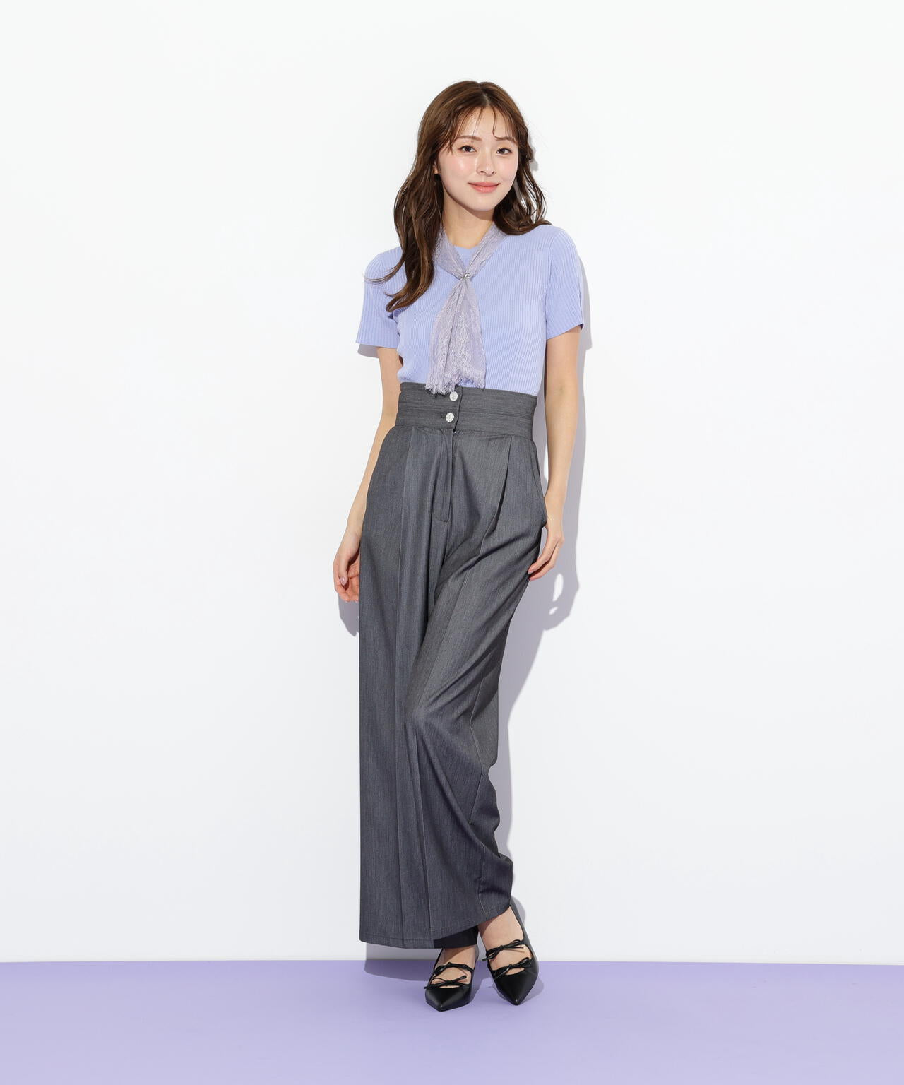 レーススカーフ付ニットトップス