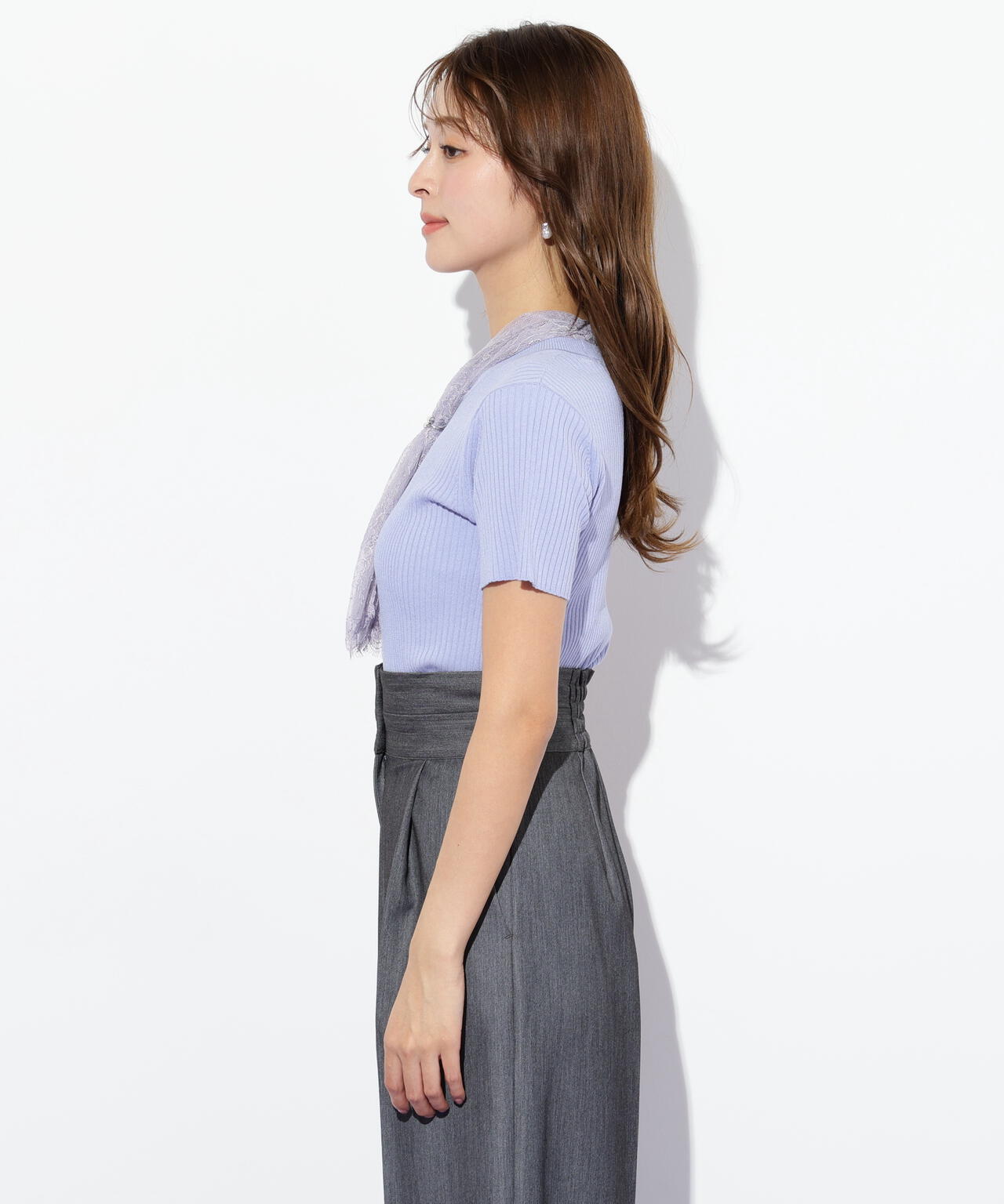 レーススカーフ付ニットトップス