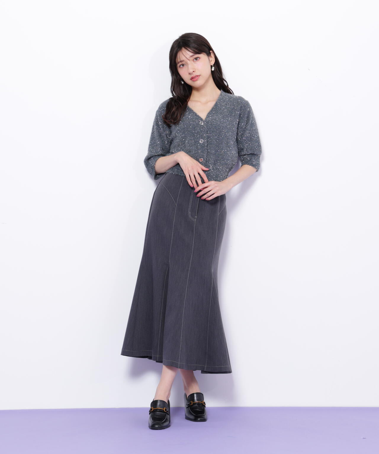 ラメフェザー半袖カーディガン