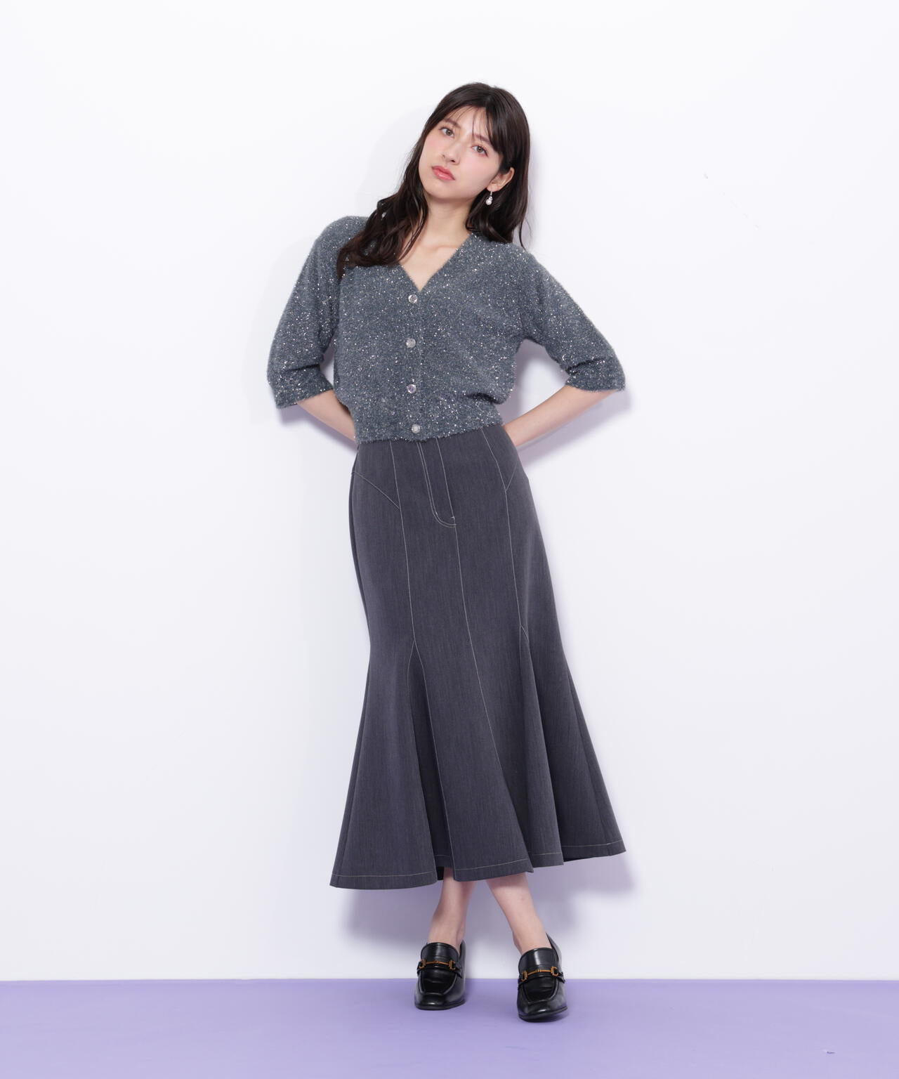 ラメフェザー半袖カーディガン