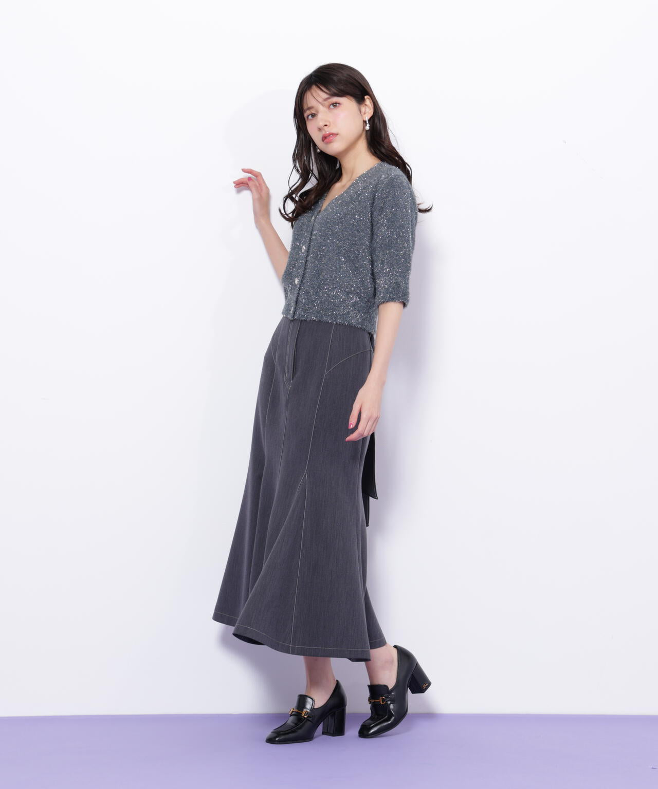 ラメフェザー半袖カーディガン