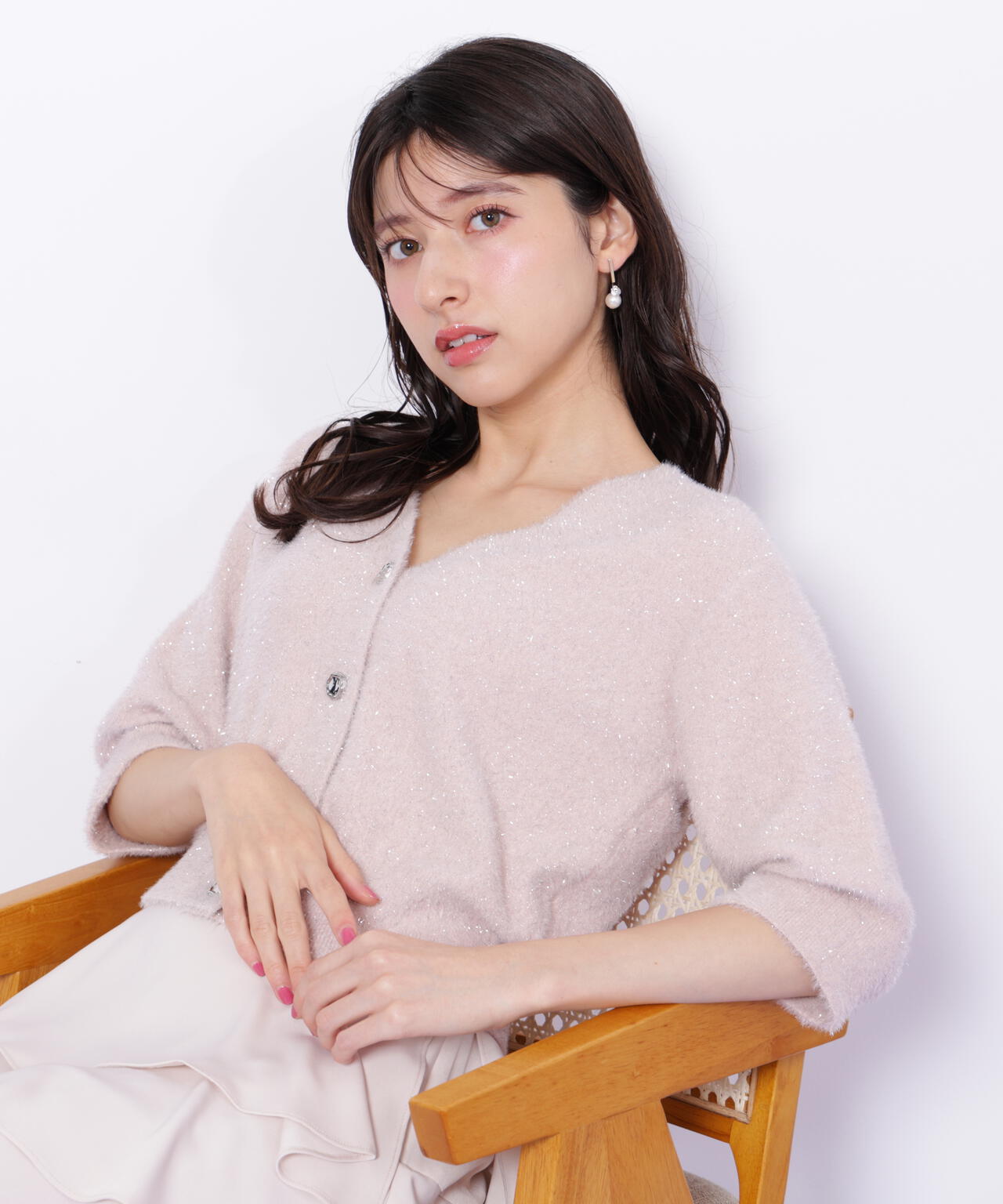 ラメフェザー半袖カーディガン