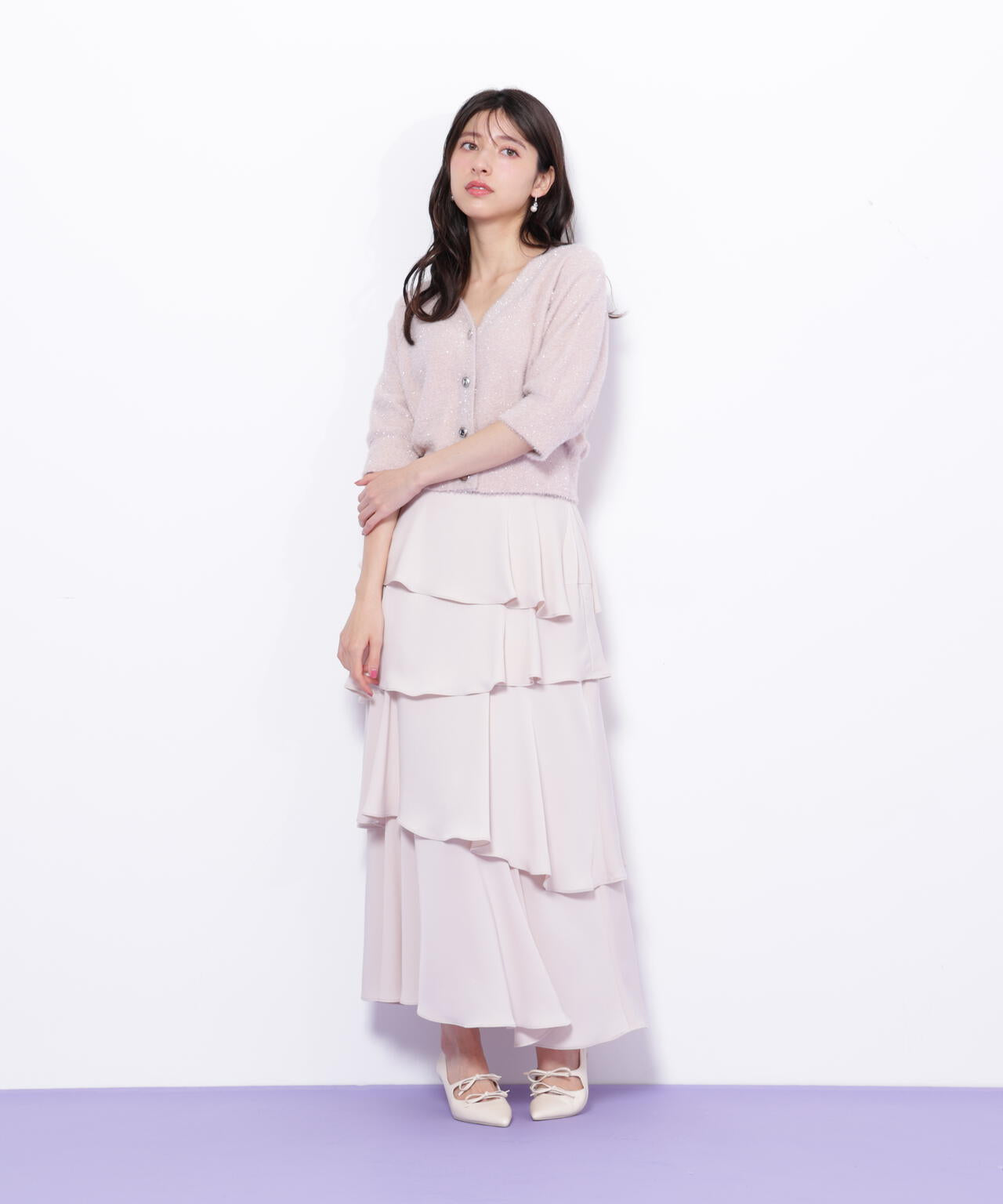 ラメフェザー半袖カーディガン