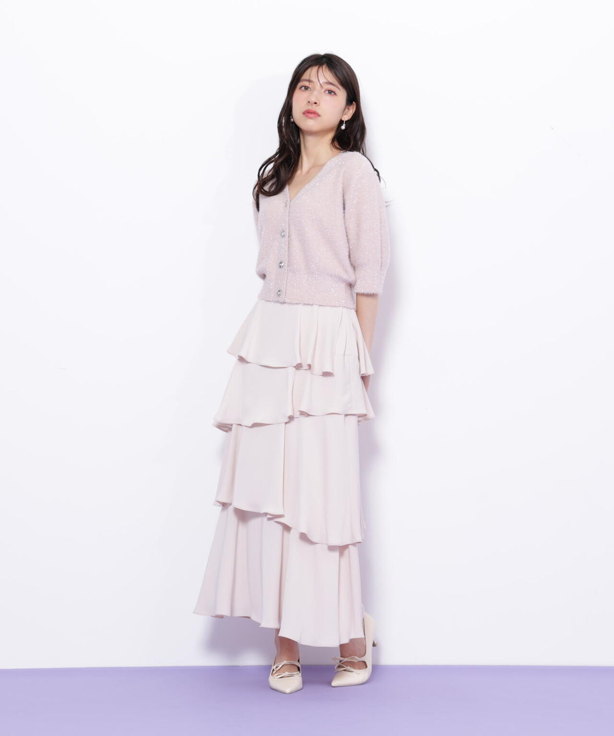 ラメフェザー半袖カーディガン