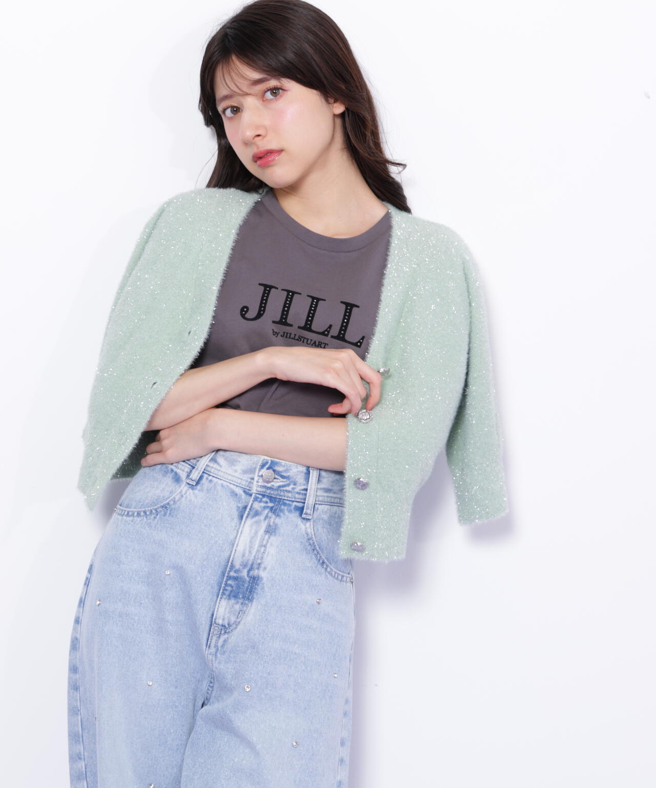 ラメフェザー半袖カーディガン