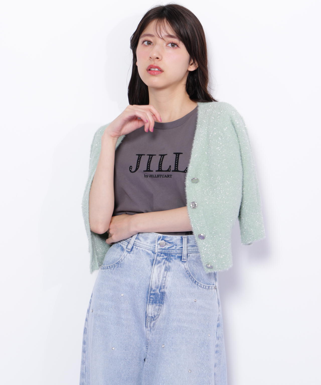 ラメフェザー半袖カーディガン