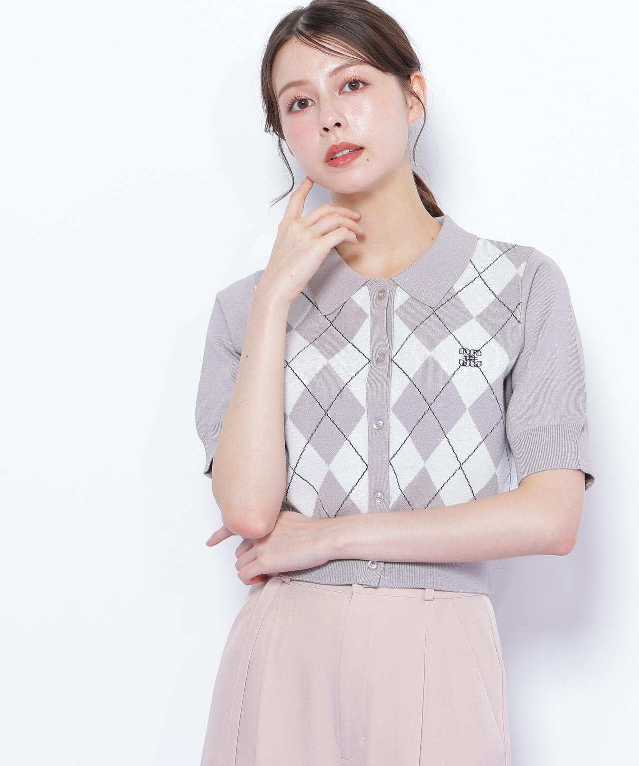 ポロ衿アーガイルニット