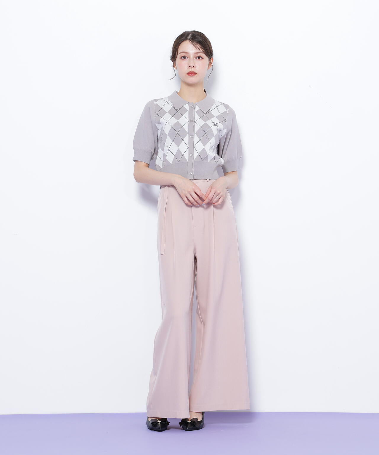 ポロ衿アーガイルニット