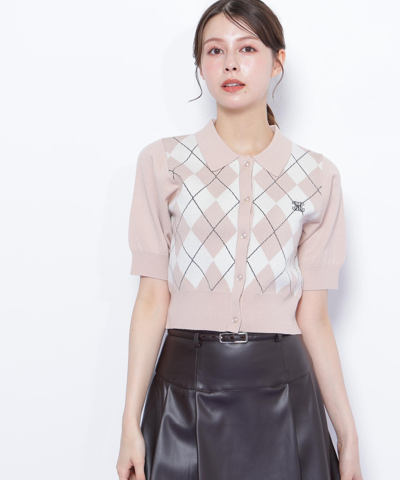 ポロ衿アーガイルニット