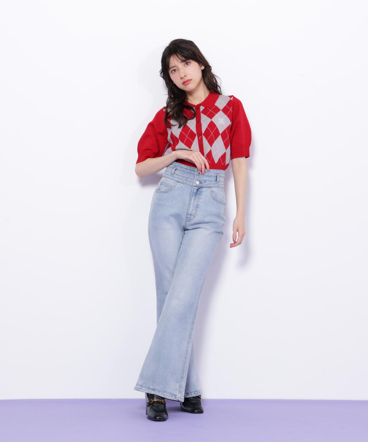 ポロ衿アーガイルニット