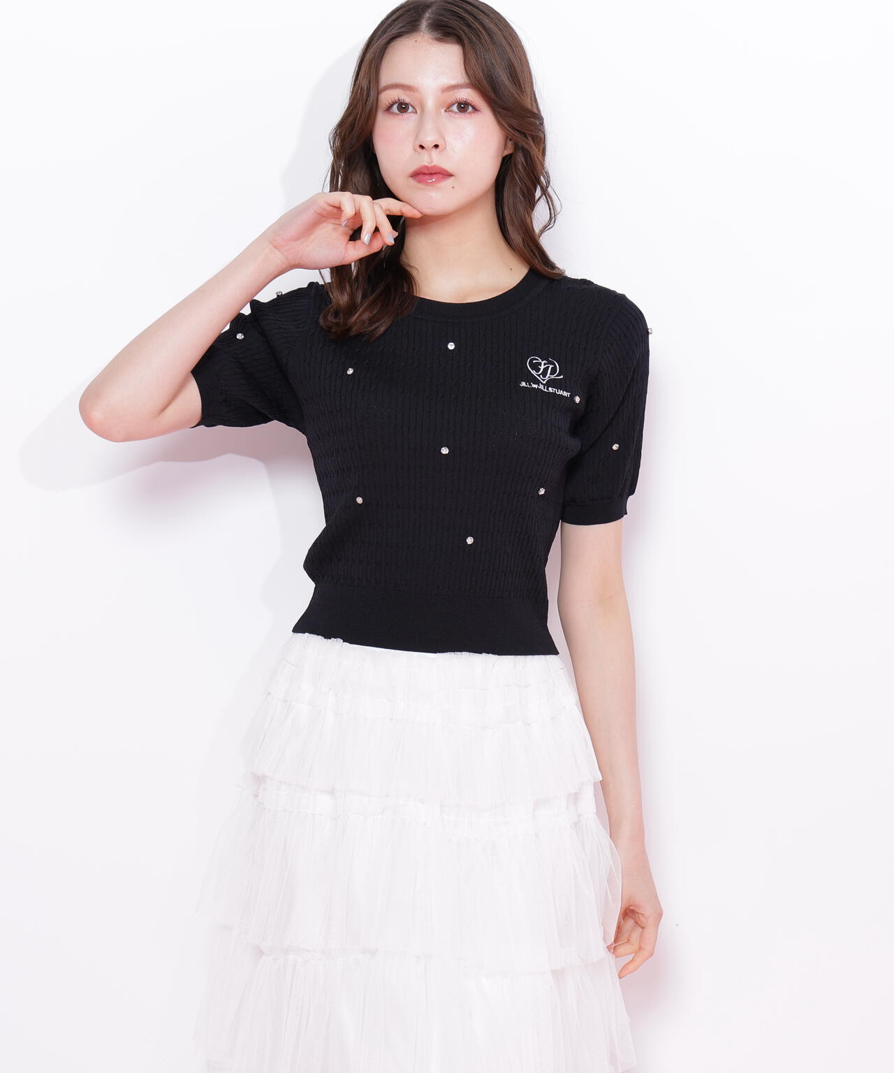 ミニケーブルハート刺繍ニット