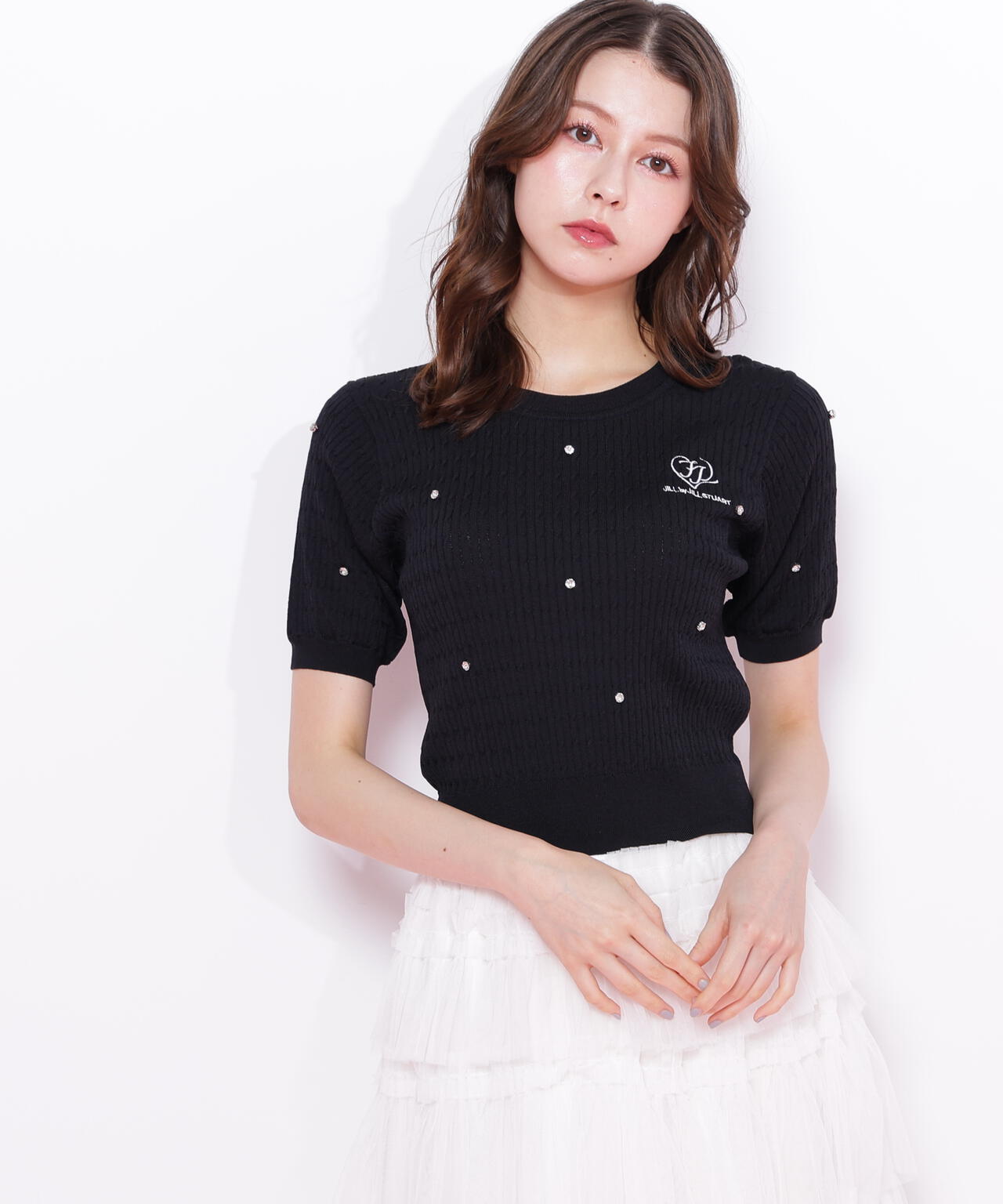 ミニケーブルハート刺繍ニット