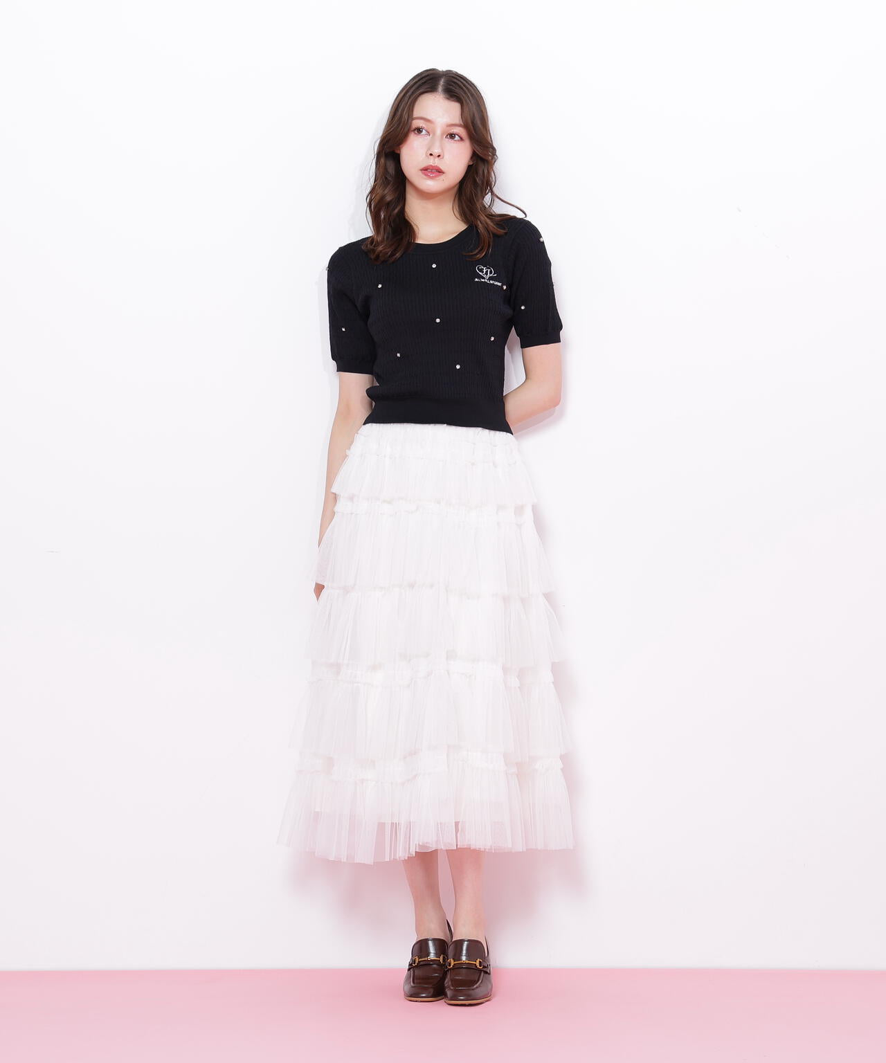 ミニケーブルハート刺繍ニット