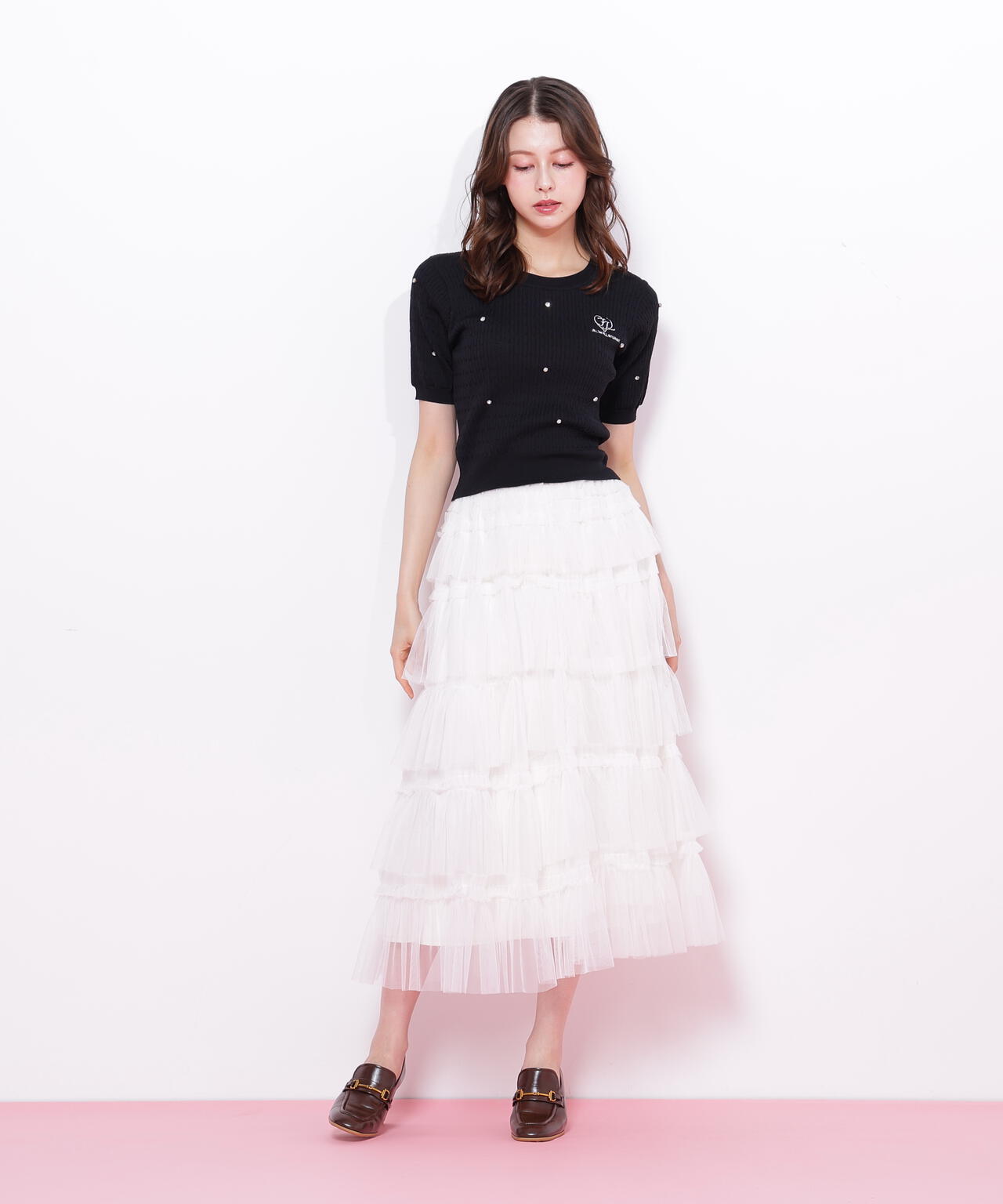 ミニケーブルハート刺繍ニット